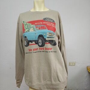 Ford Bronco Mens 1966 Christmas Graphic Sweatshirt Tan Small Holiday Crewneck